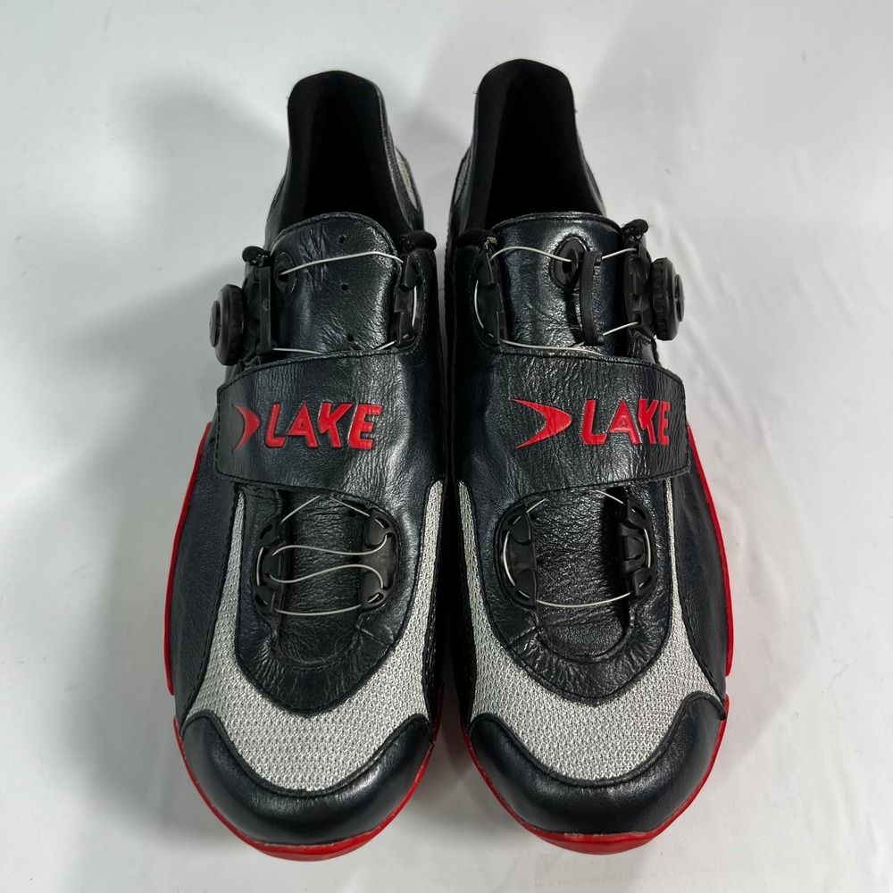 LAKE CX401 Men's Road Cycling Shoes 45 US 10.5-11 Black Silver Red Carbon BOA - Picture 2 of 11